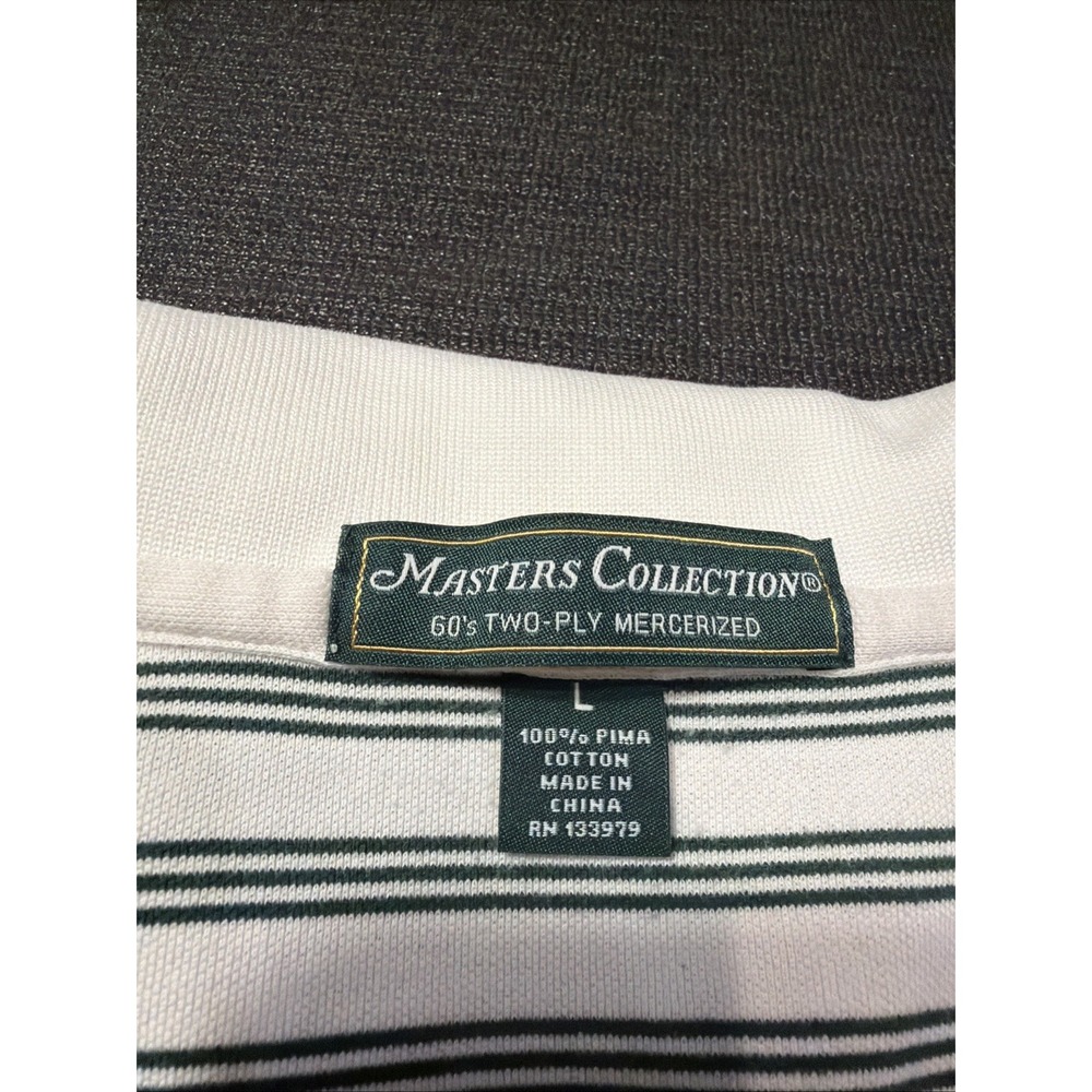 Masters Collection Men's 60's 2-ply Mercerized Polo Shirt Large Green Striped - Picture 2 of 6